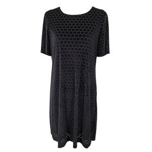 Ann Taylor Dress Women's Medium Black Velvet Dot Button Keyhole Back